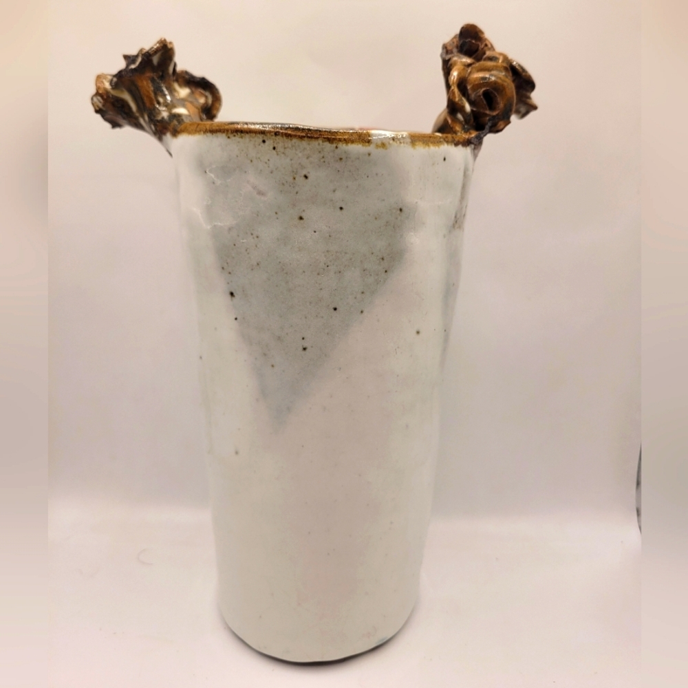 Artisan White Vase with Brown Accents